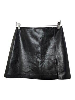 Sunday Best Aritzia Black Faux Leather Micro Mini Skirt Side Slit  Size 6